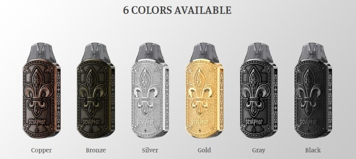 رنگ‌های پاد اسکالپتور sculptor-uwell-طلایی-مسی-برنز-مشکی-نقره‌ای-خاکستری